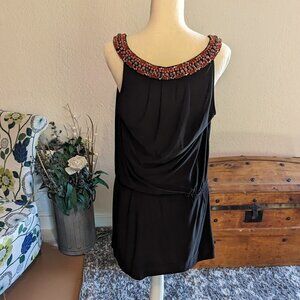 White House Black Market Beaded Scoop Neck Mini Dress | Size M